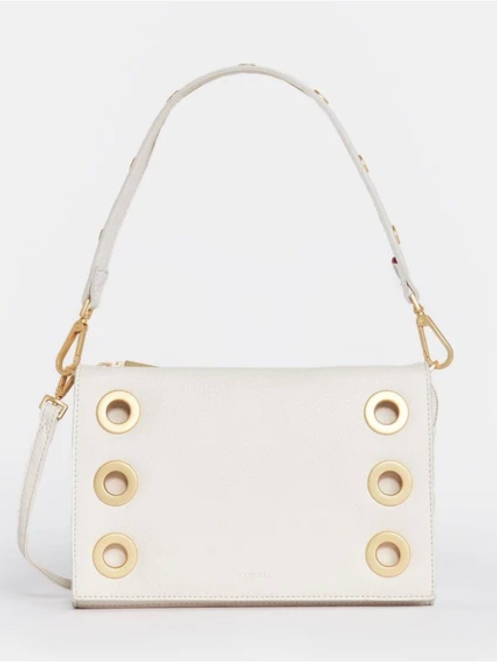 Hammitt White Leather Shoulder Bag with Gold Eyelet Details